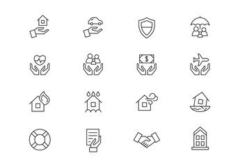 Insurance thin line vector icons. Editable stroke