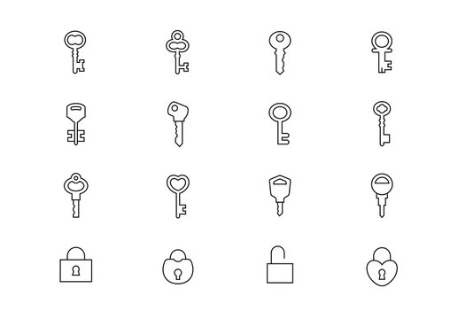 Key thin line vector icons. Editable stroke