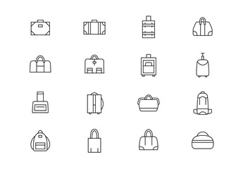 Bags thin line vector icons. Editable stroke