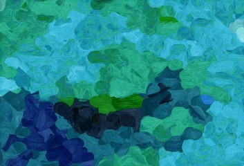 abstract decoration painting style with light sea green, dark cyan and very dark blue colors
