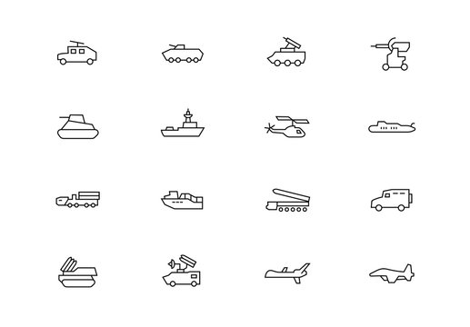 Military Vehicles Thin Line Vector Icons