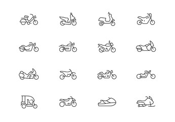 Motorcycles thin line vector icons. Editable stroke