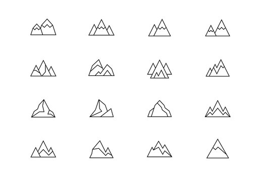 Mountains thin line vector icons. Editable stroke