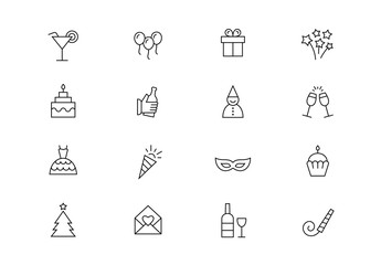 Party thin line vector icons. Editable stroke