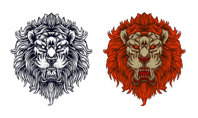 lion head vector illustration with vintage style outline