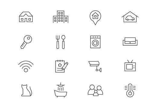 Real Estate thin line vector icons. Editable stroke