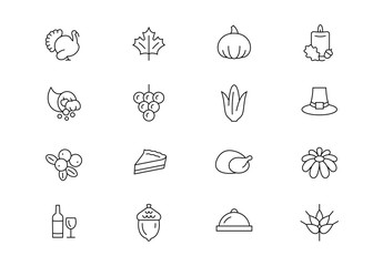 Thanksgiving Day thin line vector icons. Editable stroke