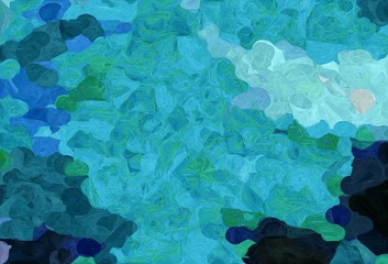 abstract decoration painting style with light sea green, very dark blue and teal green colors