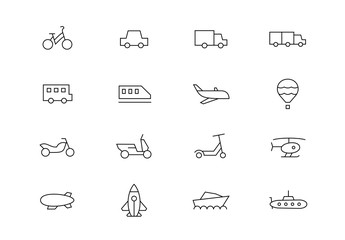 Kinds of transport thin line vector icons. Editable stroke