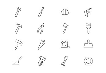 Work tools thin line vector icons. Editable stroke