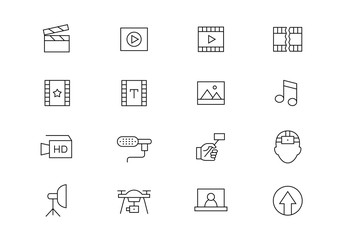 Video production thin line vector icons. Editable stroke