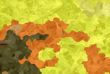 abstract natural painting style with pastel orange, dark olive green and green yellow colors