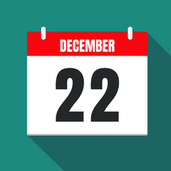 Vector illustration. Calendar icon. Calendar Date - Desember 22. Planning. Time management.