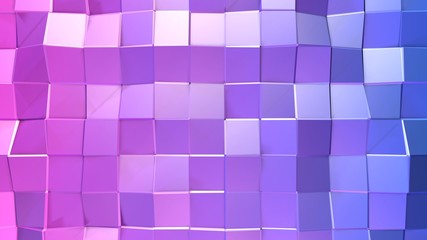 3d rendering of low poly background with 3d objects and modern gradient colors blue red violet.