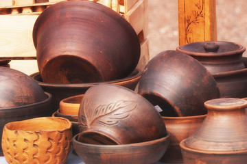 Handmade wooden kitchen utensils on the table
