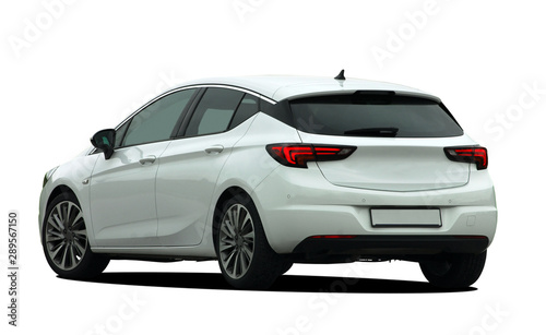 white car on white background, back view