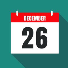 Vector illustration. Calendar icon. Calendar Date - Desember 26. Planning. Time management.
