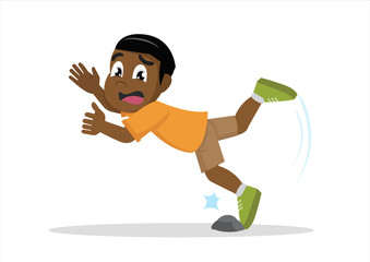 African Boy was stumbling on rock.