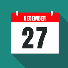 Vector illustration. Calendar icon. Calendar Date - Desember 27. Planning. Time management.