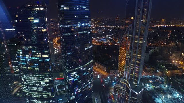 Arial view timelapse of business district in Moscow city