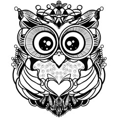 The owl is drawn with a black line on a white background.