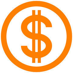 Dollar currency sign symbol - orange simple inside of circle, isolated - vector