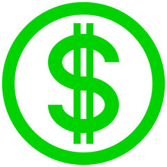 Dollar currency sign symbol - green simple inside of circle, isolated - vector