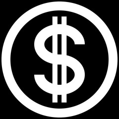 Dollar currency sign symbol - white simple inside of circle, isolated - vector