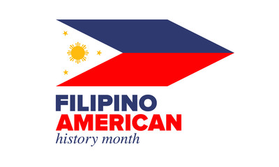 Filipino American History Month. Happy holiday celebrate annual in October. Filipinos and United States flag. Culture month. Patriotic design. Poster, card, banner, template. Vector illustration