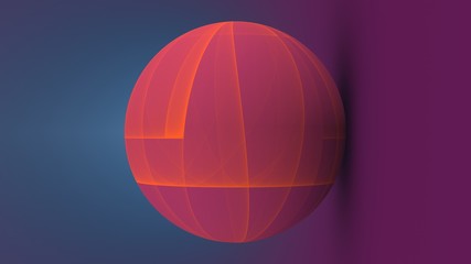 sphère 3D dotée d'une  texture colorée géométrique abstraite posée en pleine lumière sur une forme touchant le lointain.