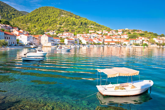 Idyllic coastal village of Racisce on Korcula island waterfront view