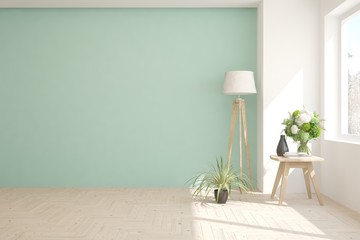 Empty room in white color. Scandinavian interior design. 3D illustration