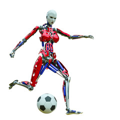 cyborg girl playing football