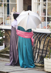 Bath, United Kingdom - August 31, 2019: Actors of a period drama filmed by Netflix during breaks