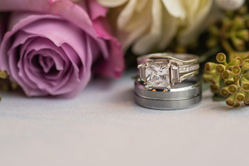 Wedding Ring with Bouquet Background 