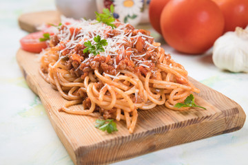 Spaghetti bolognese pasta with beef ragu