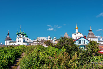 Fototapeta na wymiar Rostov Veliky Kremlin. Rostov is an ancient Russian city, part of the popular tourist route Golden Ring of Russia