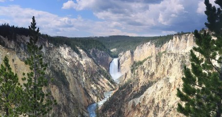 Yellowstone Lower Falls river grand canyon. Grand Canyon has Upper and Lower falls. Super volcano. Biology geography and ecology. Millions of tourist and visitors each year.