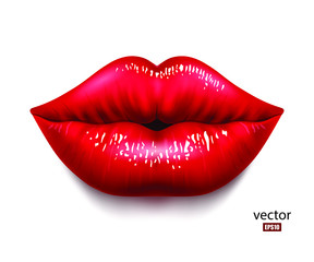 Red, sexy female lips isolated on a white background, an air kiss, beautiful lips, beauty, red lipstick, cosmetics. 3D effect. VectorEPS10