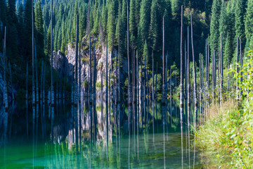 Kaindy lake - mountain lake in Kazakhstan