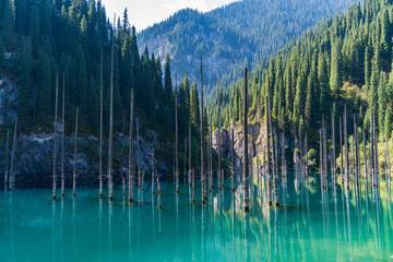 Kaindy lake - mountain lake in Kazakhstan