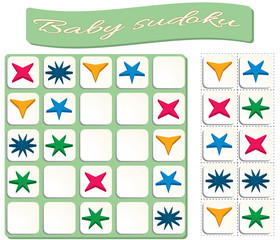 Baby Sudoku with colorful abstract shapes