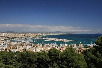 Fototapeta na wymiar View of Palma Bay, from Bellver Castle, Palma de Mallorca, Mallorca, Spain