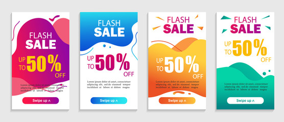 Abstract background with geometric liquid shapes. Flash sale banner with wavy shapes for social media, web, mobile apps. Set of special offer sale. Dynamic modern design fluid cover. vector epa10