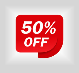 Label sale of special offer. Red promo sticker of discount. Icon tag for retail. Red label for sale 50. Special offer sticker for retail, shop, business, advertising. vector illustration