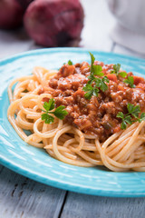 Spaghetti bolognese pasta with beef ragu