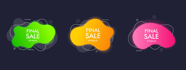 Set abstract triangle banner with bright effect isolated on dark blue background. Neon badge. Abstract geometric shape. Dynamic composition. Vector illustration