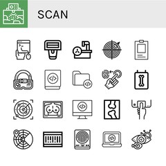 Set of scan icons such as Radar, Coding, Barcode scanner, Magnetic resonance, ID, Ar, Fingerprint, X ray, Mammogram, Code, Fingerprint scan, Barcode, Eye scan ,