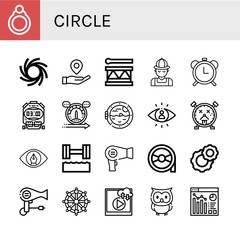 Set of circle icons such as Ring, Black hole, Placeholder, Drum, Hunter, Alarm clocks, Stopwatch, Speed, Boat porthole, Visibility, Alarm clock, View, Hydrotherapy, Hair dryer , circle