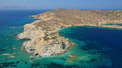 Aerial drone photo of secluded paradise beach of Gramvousa in small island of Gramvousa near...